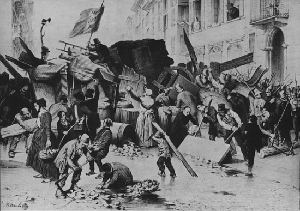 Street barricades, Milan, 1848