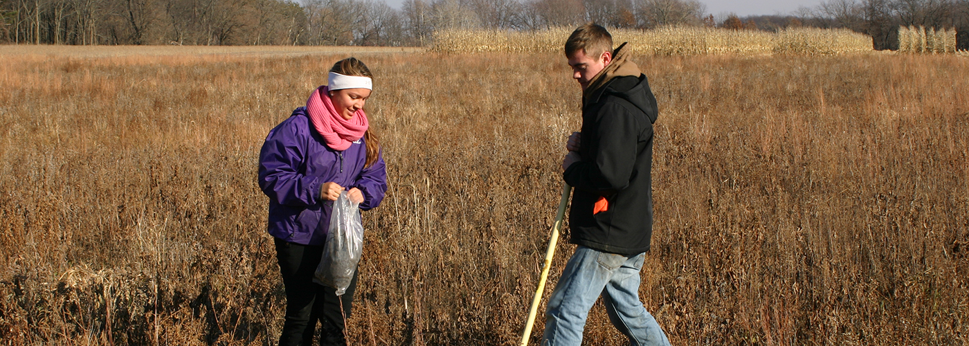 image of collecting soil in a prairie